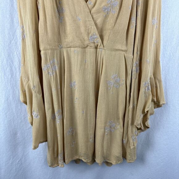 Free People Jasmine Embroidered Yellow Flare Sleeve Boho Mini Dress Womens S - Picture 5 of 15